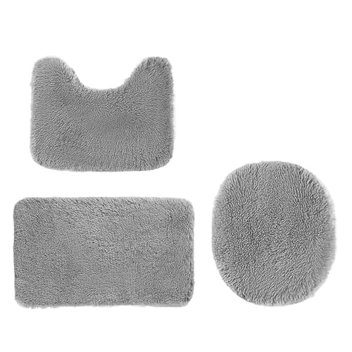 Heavyoff Badematte Set 3 teilig, Waschbar Badezimmerteppich, rutschfeste Badematte Toilettenmatte,Weich Saugfähige Badteppiche und WC Vorleger Duschvorleger, Grau von Heavyoff