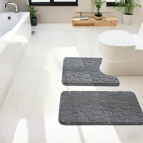Heavyoff Badezimmerteppich Set 2 Teilig, Weiche Badematte und U Förmige wc Vorleger, Badteppich rutschfest Waschbar Badvorleger Set, Dunkelgrau Heavyoff Badezimmerteppich Set 2 Teilig, Weiche Badematte und U Förmige wc Vorleger, Badteppich rutschfest Waschbar Badvorleger Set, Dunkelgrau von Heavyoff