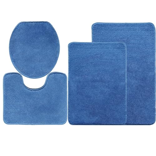 Heavyoff Badezimmerteppich Set 4 Teilig, Weiche Mikrofaser Badezimmermatte und WC Vorleger, rutschfeste Badematte, Waschbar Badvorleger Set für Dusche, Blau Heavyoff Badezimmerteppich Set 4 Teilig, Weiche Mikrofaser Badezimmermatte und WC Vorleger, rutschfeste Badematte, Waschbar Badvorleger Set für Dusche, Blau von Heavyoff