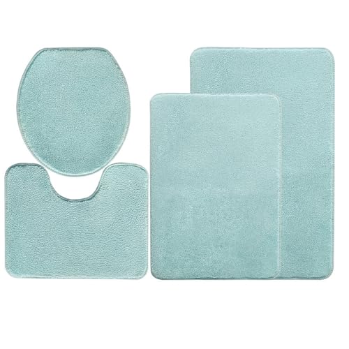 Heavyoff Badezimmerteppich Set 4 Teilig, Weiche Mikrofaser Badezimmermatte und WC Vorleger, rutschfeste Badematte, Waschbar Badvorleger Set für Dusche, Grün von Heavyoff