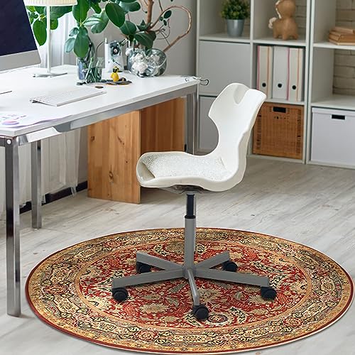 Heavyoff Bürostuhl Unterlage, Bodenschutzmatte bürostuhl, Bodenschutzmatte für Hartböden, Kratzfest Bodenmatte Stuhlunterlage, Unterlage Schreibtischstuhl für Laminat, Rot-Gelb-Runde, d180cm von Heavyoff