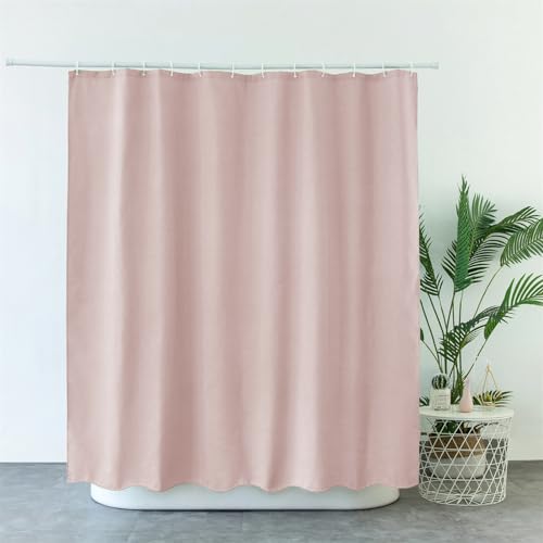 Heavyoff Duschvorhang Leinen Anti-Schimmel Wasserdicht Badevorhang Waschbar Schnelltrocknend Textil mit 12 Duschvorhängeringen für Badewanne und Dusche Rosa, 150x200cm von Heavyoff