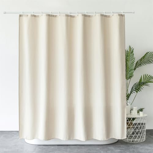 Heavyoff Duschvorhang Leinen Anti-Schimmel Wasserdicht Schmal Badevorhang Waschbar Schnelltrocknend Textil mit 12 Duschvorhängeringen für Badewanne und Dusche Beige, 120x200cm von Heavyoff