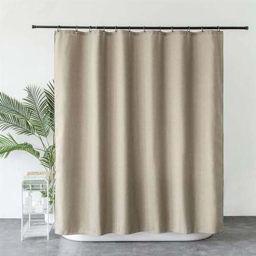 Heavyoff Duschvorhang Leinen Anti-Schimmel Wasserdicht Schmal Badevorhang Waschbar Schnelltrocknend Textil mit 12 Duschvorhängeringen für Badewanne und Dusche Braun, 120x200cm von Heavyoff