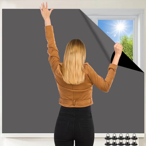 Heavyoff Fenster Verdunkelung Verdunklungsstoff Verdunkelungsrollo Dachfenster Sonnenschutz für Fenster ohne Bohren Thermofolie Meterware für Schlafzimmer Urlaub Innen, Nero, 80x140cm von Heavyoff