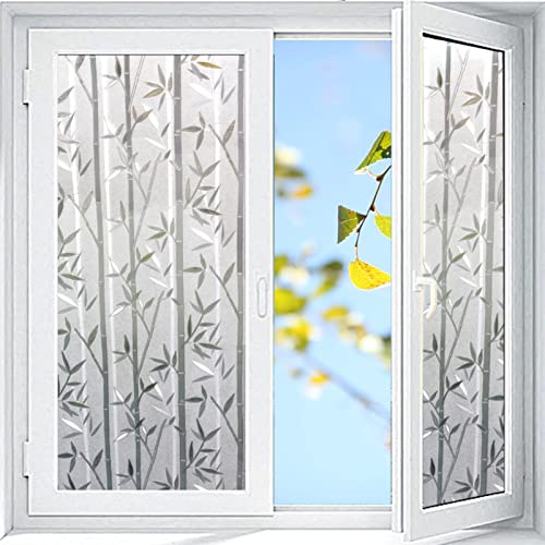 Heavyoff Fensterfolie Blickdicht Sichtschutzfolie Fenster Selbsthaftend, Milchglasfolie Statisch Haftend Folie, UV Schutzfolie Glasfolie für Badezimmer Zuhause Büro, Bambus, 120x100cm von Heavyoff