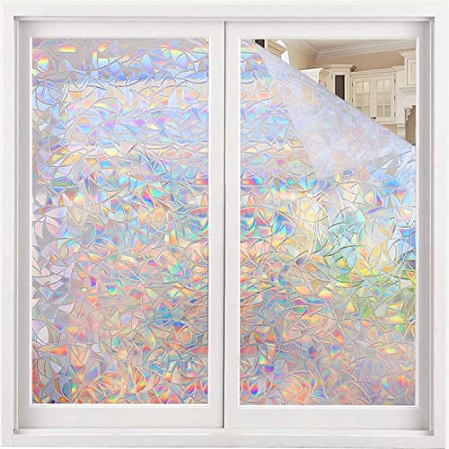 Heavyoff Fensterfolie Selbsthaftend Sichtschutzfolie Fenster 3D Regenbogen Glasfolie Statisch Haftend UV-Schutz ohne Kleber Dekofolie für Büro Wohnzimmer Küche, 3D-Regenbogen, 30x300cm von Heavyoff