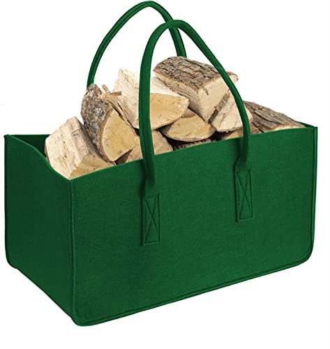 Heavyoff Filztasche Kaminholztasche Filztaschen auch als Einkaufstasche verwendbar, aufbewahrung Filz, Filzkorb für Kaminholz, Holz, Zeitungen, Kleidung, Grün, 50x25x25cm von Heavyoff