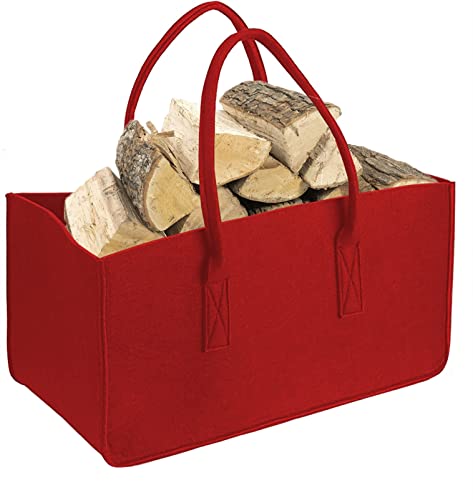 Heavyoff Filztasche Kaminholztasche Filztaschen auch als Einkaufstasche verwendbar, aufbewahrung Filz, Filzkorb für Kaminholz, Holz, Zeitungen, Kleidung, Rot, 50x25x25cm von Heavyoff