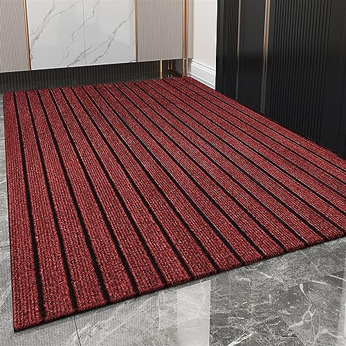 Heavyoff Fußmatte Rutschfester Eingangstürmatte Waschbar Schmutzfänger Flur Teppich Türmatte für Eingang, Patio, Flur, Garten Weinroter Streifen, 140x200cm von Heavyoff