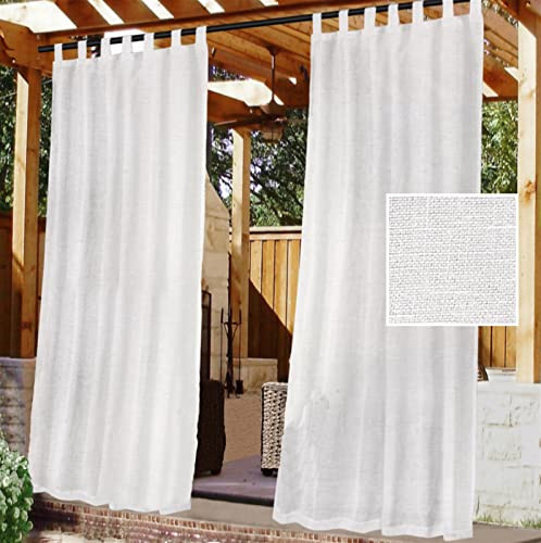 Heavyoff Outdoor Vorhang Transparent Wasserdicht Sichtschutz Sonnenschutz Voile Gardinen mit Abnehmbaren Schlaufen Für Balkon Terrasse, 2 Stück Weiss, 132x213cm von Heavyoff