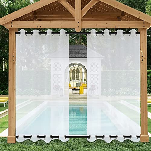 Heavyoff Outdoor Vorhang Transparent Wetterfest Gardinen mit Ösen Oben und Unten Wasserdicht Sichtschutz Sonnenschutz Pavillon Vorhänge Für Balkon Terrasse 2 Stück, White, 132x213cm von Heavyoff