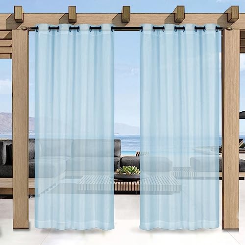 Heavyoff Outdoor Vorhang Wasserdicht Transparent Gardinen mit Ösen Leinenoptik Outdoorvorhänge für Gartenlaube Balkon Terrasse Pavillon 1 Stück, Blau, 132x213cm von Heavyoff