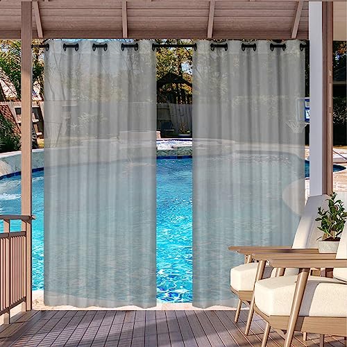 Heavyoff Outdoor Vorhang Wasserdicht Transparent Gardinen mit Ösen Leinenoptik Outdoorvorhänge für Gartenlaube Balkon Terrasse Pavillon 1 Stück, Grau, 305x213cm von Heavyoff