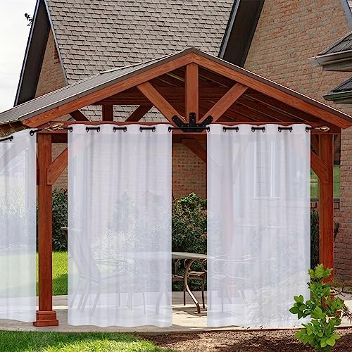 Heavyoff Outdoor Vorhang Wasserdicht Transparent Gardinen mit Ösen Leinenoptik Outdoorvorhänge für Gartenlaube Balkon Terrasse Pavillon 1 Stück, Weiss, 132x213cm von Heavyoff