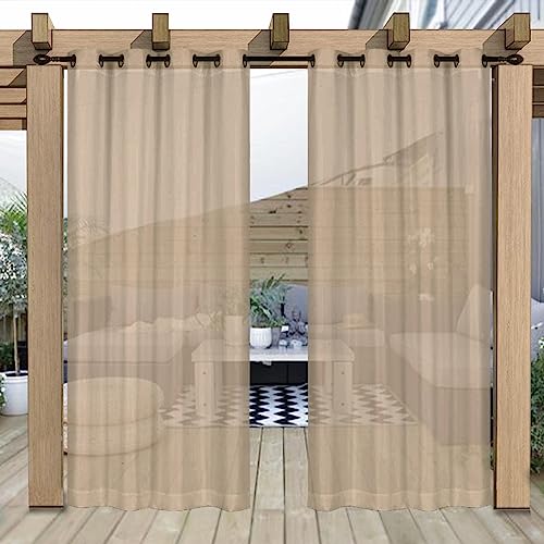 Heavyoff Outdoor Vorhang Wasserdicht Transparent Gardinen mit Ösen Leinenoptik Outdoorvorhänge für Gartenlaube Balkon Terrasse Pavillon 2 Stück, Khaki, 132x213cm von Heavyoff