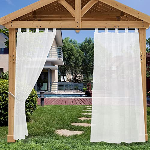 Heavyoff Outdoor Vorhang Wasserdicht Weiss Transparent Gardinen mit Abnehmbaren Schlaufen Leinenoptik Outdoorvorhänge für Gartenlaube Balkon Terrasse Pavillon 1 Stück, 132x213cm von Heavyoff