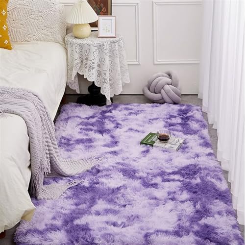 Heavyoff Shaggy Teppich Hochflor Langflor Teppiche Rutschfester Bodenteppichmatte Kindermatte für Wohnzimmer Batik-Lila, 120x160cm von Heavyoff