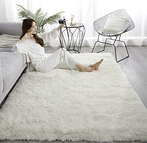 Heavyoff Shaggy Teppich Hochflor Langflor Teppiche Rutschfester Bodenteppichmatte Kindermatte für Wohnzimmer Weiß, 140x200cm von Heavyoff