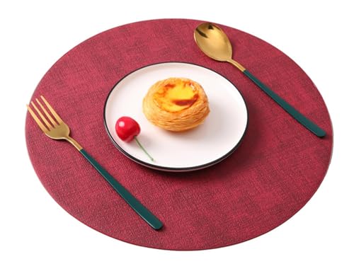 Heavyoff Tischset Leder Platzset Set, 4er Set Rund Platzset Abwischbar Doppelseitigen Tischsets Umkehrbares Tischset rutschfest Tischset Rot, Ø 33cm von Heavyoff