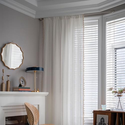 Heavyoff Wohnzimmer Vorhänge Gardinen Boho Gardine Semi-transparent Leinenvorhang Curtains 1 Stück für Schlafzimmer Fenster, Elfenbein, 132x60cm von Heavyoff