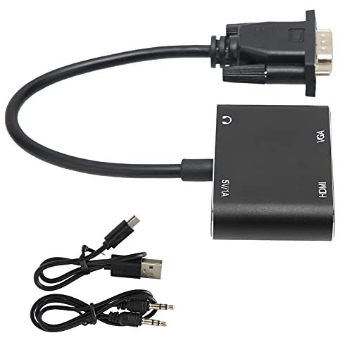 HDMI-VGA-Adapter, Langlebiger VGA-Stecker auf High-Definition-Multimedia-Schnittstellenbuchse + VGA-Buchsenadapter mit Audiokabel, Unterstützt Gleichzeitige Ausgabe von Heayzoki