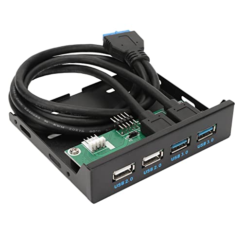 Heayzoki 3,5 Zoll USB Hub mit Frontblende, 5 Gbit/s USB 3.0 Hub mit 2 USB 3.0 2 USB 2.0 Anschlüssen, 19 poliges Anschlusskabel für PC Desktop 3,5 Zoll Diskettenschacht von Heayzoki