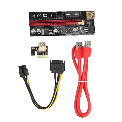 Heayzoki PCIe Riser, PCIe 1X Bis 16X Riser Karte GPU Riser 4 Festkondensatoren 6 Pin Schnittstelle USB-Kabel USB zu SATA Feste Schnalle Design PCIe GPU Riser Express Verlängerungskabel(rote Linie) von Heayzoki