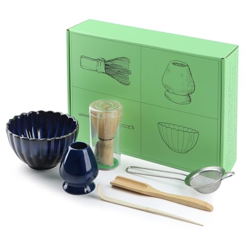 Hebaogugu Matcha Set, Vollständig Matcha Tea Set Matcha Zubehör Set of 6, Matcha-Schale, Matcha-Schneebesen & Schneebesenhalter, Matcha-Sieb, Matcha-Löffel, Ideal für Matcha-Liebhaber und Anfänger von Hebaogugu