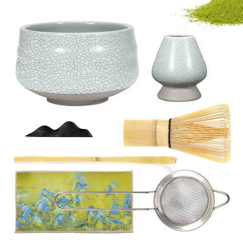 Hebaogugu Matcha Set, Vollständig Matcha Tea Set Matcha Zubehör Set of 7, Matcha-Schale, Matcha-Schneebesen & Schneebesenhalter, Matcha-Sieb, Matcha-Löffel, Ideal für Matcha-Liebhaber & Anfänger von Hebaogugu