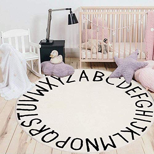 HEBE ABC Baby-Teppich für Kinderzimmer, rund, pädagogisches Alphabet, warm, weich, große Aktivitätsmatte, Bodenteppich, Baumwolle, rutschfest, für Kinder, Kleinkinder, Schlafzimmer (1,5 m, Milchweiß) von Hebe