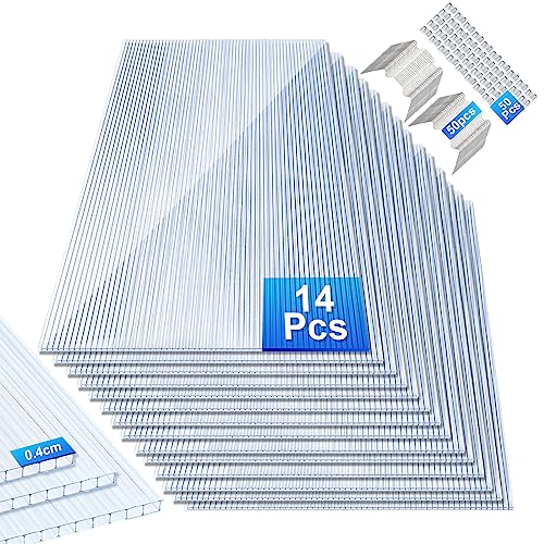 Hebitod 15x Polycarbonat Hohlkammerstegplatten 8mm Doppelstegplatte für Gewächshaus (60.5 x 121cm) | 1.2kg/m² Gewächshausplatte UV-beständigen für Gewächshaus Garten Treibhaus Ersatzplatten von Hebitod