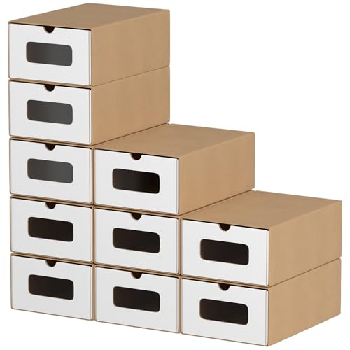 Hebitod 20x Schuhaufbewahrung WEISS/BRAUN mit Sichtfenster – Faltbare Aufbewahrungsbox 35×23×13,5 cm Stapelbar Schuhkarton Schuhbox Schublade Allzweckbox aus Pappe Kraftpapier für bis Größe 45 Hebitod 20x Schuhaufbewahrung WEISS/BRAUN mit Sichtfenster – Faltbare Aufbewahrungsbox 35×23×13,5 cm Stapelbar Schuhkarton Schuhbox Schublade Allzweckbox aus Pappe Kraftpapier für bis Größe 45 von Hebitod