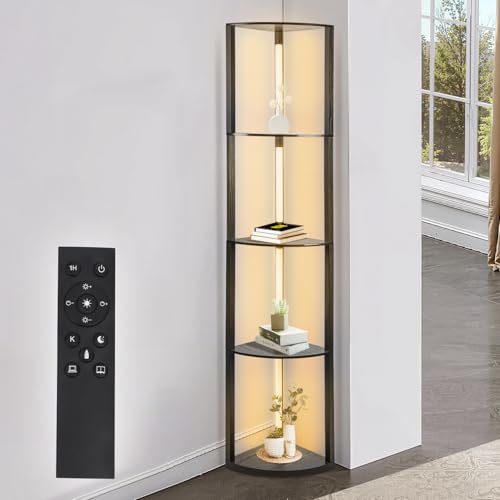 Hebitod 360°drehbare LED-Leuchten,Stehlampe mit Bücherregal mit LED,Eckvitrine Standleuchte,3 Farbtemperaturen mit RGB,Kippschutz,Fußschalter und Fernbedienung, Wohnzimmer Schlafzimmer Hebitod 360°drehbare LED-Leuchten,Stehlampe mit Bücherregal mit LED,Eckvitrine Standleuchte,3 Farbtemperaturen mit RGB,Kippschutz,Fußschalter und Fernbedienung, Wohnzimmer Schlafzimmer von Hebitod