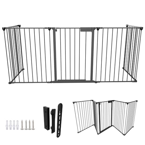 Hebitod Kaminschutzgitter mit Tür Metall Welpenlaufstall Schutzgitter Treppe Treppengitter Babygitter Sicherung Hundelaufstall (1 Stück 310cm Schwarz) von Hebitod