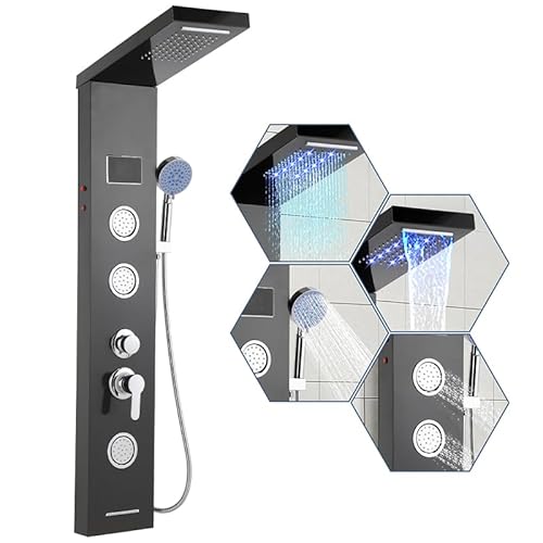 Hebitod LED Duschpaneel, Regendusche Duschsystem mit Temperaturanzeige, 5 Funktionen Duschsäule,Verstellbare Massagedüsen, Duschpaneele Duschsystem,2-Modi Massagedusche Handbrause, Schwarz Hebitod LED Duschpaneel, Regendusche Duschsystem mit Temperaturanzeige, 5 Funktionen Duschsäule,Verstellbare Massagedüsen, Duschpaneele Duschsystem,2-Modi Massagedusche Handbrause, Schwarz von Hebitod