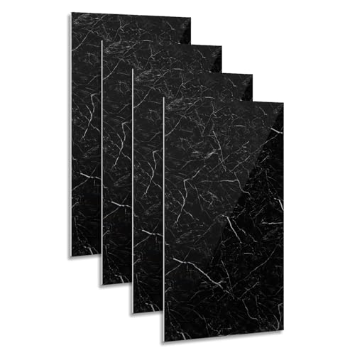 Hebitod Marble Look Wall Panels,PVC Wall Cladding 120 * 60cm,DIY Mounting,Waterproof 3D Decorative Panels for Kitchen,Bathroom, Pack of 4,Schwarz Weiß YB004 von Hebitod