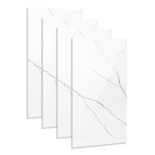 Hebitod Marble Look Wall Panels,PVC Wall Cladding 120 * 60cm,DIY Mounting,Waterproof 3D Decorative Panels for Kitchen,Bathroom, Pack of 4,Weiß YB003 von Hebitod