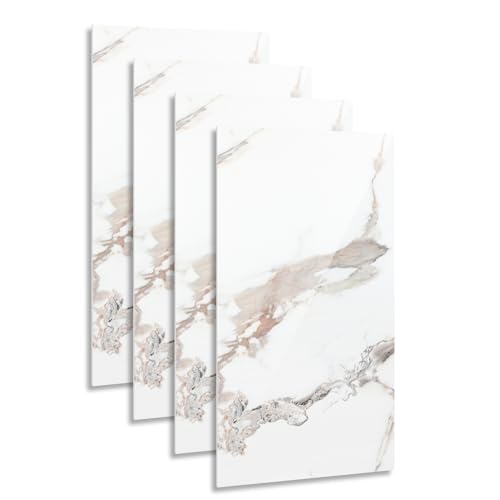 Hebitod Marble Look Wall Panels,PVC Wall Cladding 120 * 60cm,DIY Mounting,Waterproof 3D Decorative Panels for Kitchen,Bathroom, Pack of 4,Weißgold YB002 von Hebitod