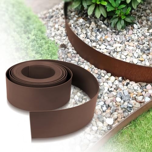 Hebitod Rasenkante Kunststoff Mähkante, Lawn Edging Roll, Gartenumrandung Braun, Beetumrandung Kunststoff, Rolle Beetumrandungen für Wege, Begrenzungen, Kieswege (Länge 10m - Höhe 10cm) von Hebitod