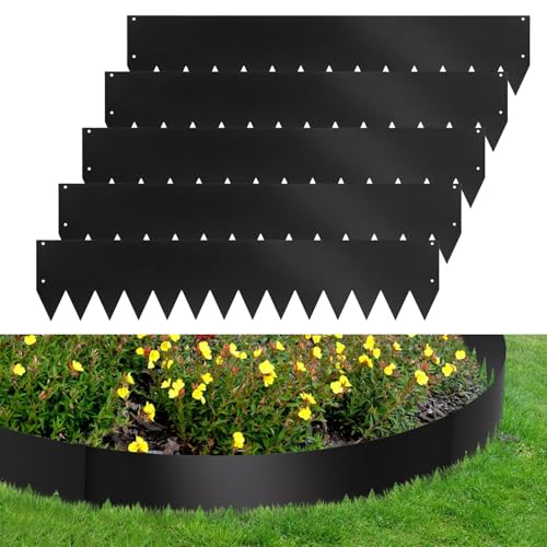 Hebitod Rasenkante Metall Beetumrandungen mit Dornen Beeteinfassung Rasenkante Verzinkt Blumenbeet Umrandung Rasenkantenblech, Schwarz (Länge 50m - Höhe 20cm) von Hebitod