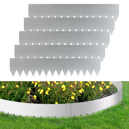 Hebitod Rasenkante Metall Beetumrandungen mit Dornen Beeteinfassung Rasenkante Verzinkt Blumenbeet Umrandung Rasenkantenblech, Silber (Länge 20m - Höhe 20cm) von Hebitod