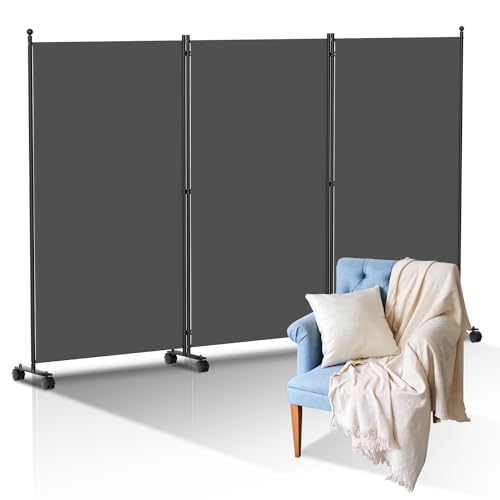 Hebitod Raumteiler auf Rollen, Paravent 3 teilig klappbar, Trennwand Wandschirm aus Metall & Polyester, Sichtschutz Room Divider Innen für Zuhause Büro Terrasse,Flexible, 263 x 181cm |Anthrazit von Hebitod