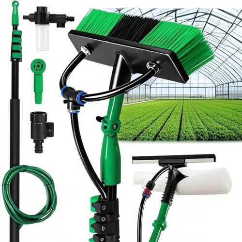 Hebitod Teleskop Waschbürste, 3.6m Waschbürste mit Teleskopstiel,Profi-Set Teleskopbürste mit Wasseranschluss,Fenster & PV-Anlagen Reinigung,Teleskopbürste,mit Weiche Borsten,Für Terrasse, Pool von Hebitod