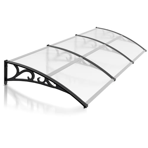 Hebitod Vordach für Haustür,100x300cm Transparent Polycarbonat 6mm Überdachung Haustür aus Aluminium, Pultbogenvordach mit ABS Halterung,Türdach für draußen Sonnenschutz Regenschutz von Hebitod