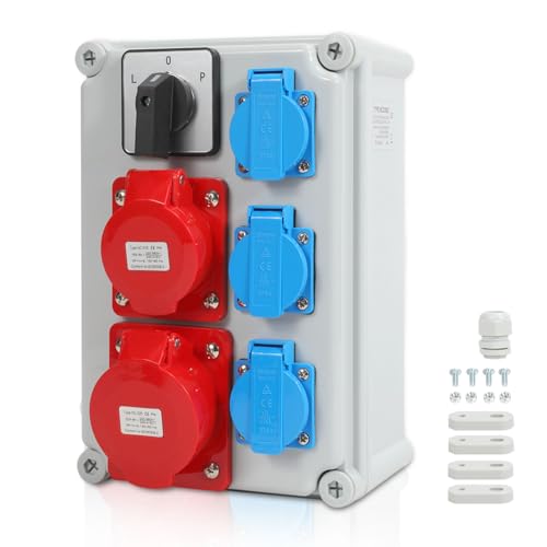 Hebitod Wandverteiler, 3 * 16A/230V+1*CEE 16A 5P+1*CEE 32A 5P mit L-0-P Nockenschalter mit wasserdichtem Stecker M25, Verteiler für Baustelle Hebitod Wandverteiler, 3 * 16A/230V+1*CEE 16A 5P+1*CEE 32A 5P mit L-0-P Nockenschalter mit wasserdichtem Stecker M25, Verteiler für Baustelle von Hebitod