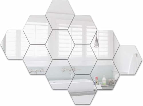 12 Stück - Acryl Wandspiegel - 18 cm x 16 cm - Selbstklebend - Hellsilber Hexagon - Klebespiegel - Sechseck Sechskant - Wohnzimmer - Gadgetpanda - aus Heble von Heble
