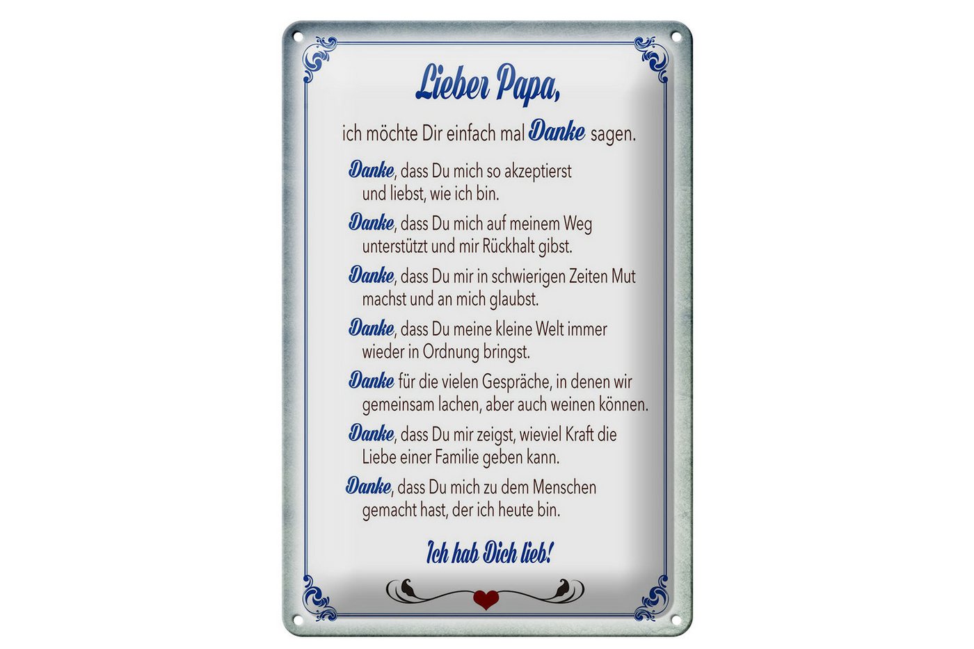 Hebold Flachmann Schild Blech 20x30cm - Made in Germany - Spruch lieber Papa Ich hab di von Hebold