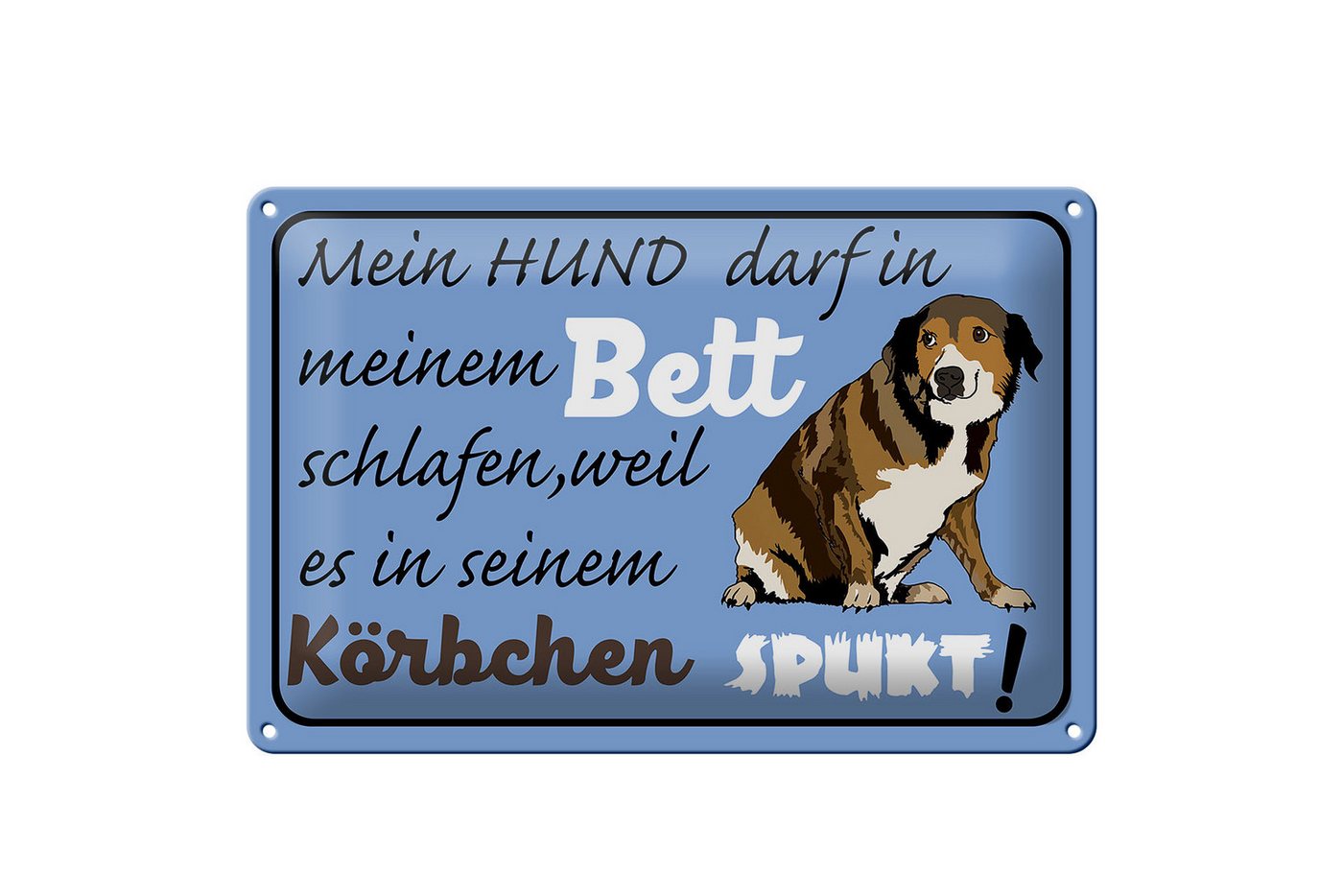 Hebold Flachmann Schild Blech 30x20cm - Made in Germany - Spruch mein Hund darf im Bett von Hebold