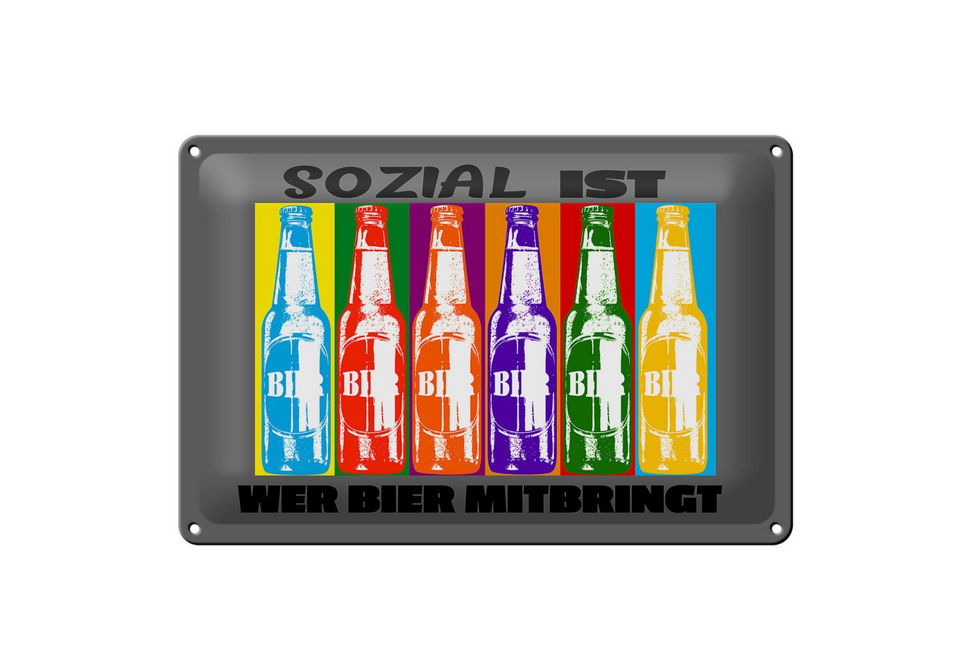 Hebold Flachmann Schild Blech 30x20cm - Made in Germany - sozial ist wer Bier mitbringt von Hebold